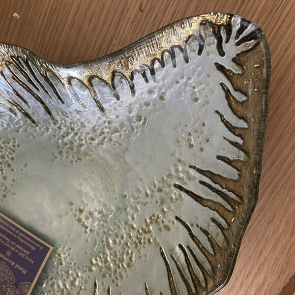 Artistic Accent Hand Decorated Glass Made In Turkey Green Gold Dish Bowl Decor - Picture 6 of 9